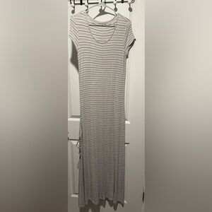DownEast Striped Cream and Gray Maxi Dress